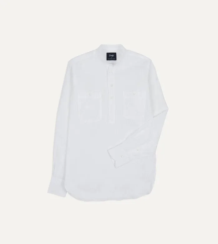 Drake039s White Linen Mandarin Collar Popover Shirt 8211 Shirts