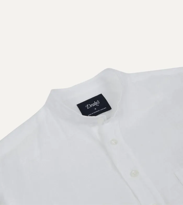 Drake039s White Linen Mandarin Collar Popover Shirt 8211 Shirts