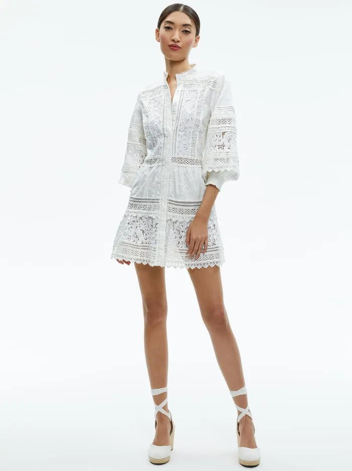 Dresses Women Alice Olivia Cailin Tunic Tiered Mini Dress Off White