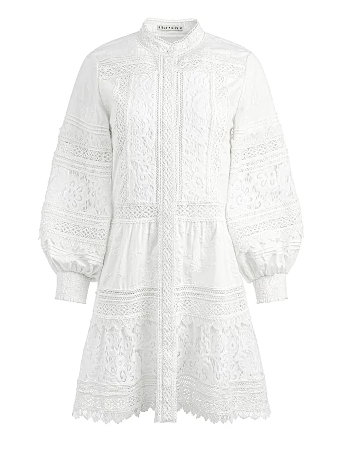 Dresses Women Alice Olivia Cailin Tunic Tiered Mini Dress Off White