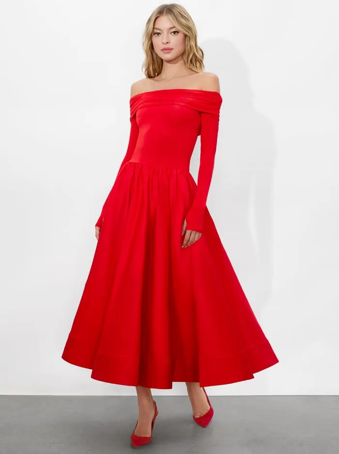 Dresses Women Alice Olivia Chara Flared Midi Dress Bright Ruby