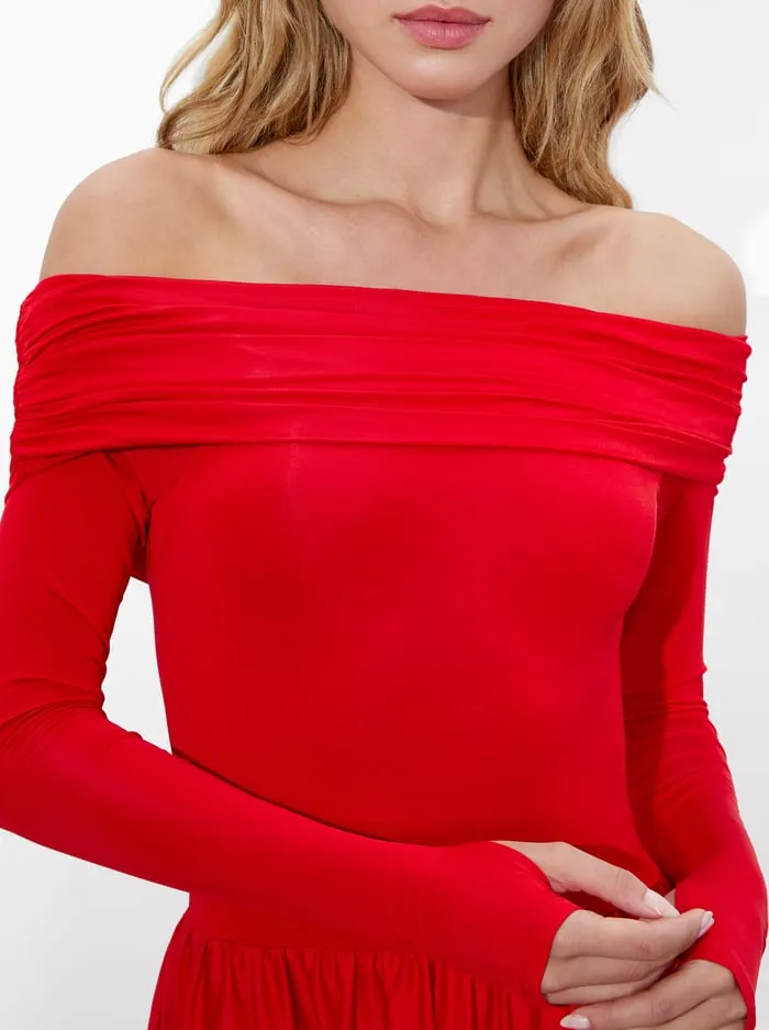 Dresses Women Alice Olivia Chara Flared Midi Dress Bright Ruby