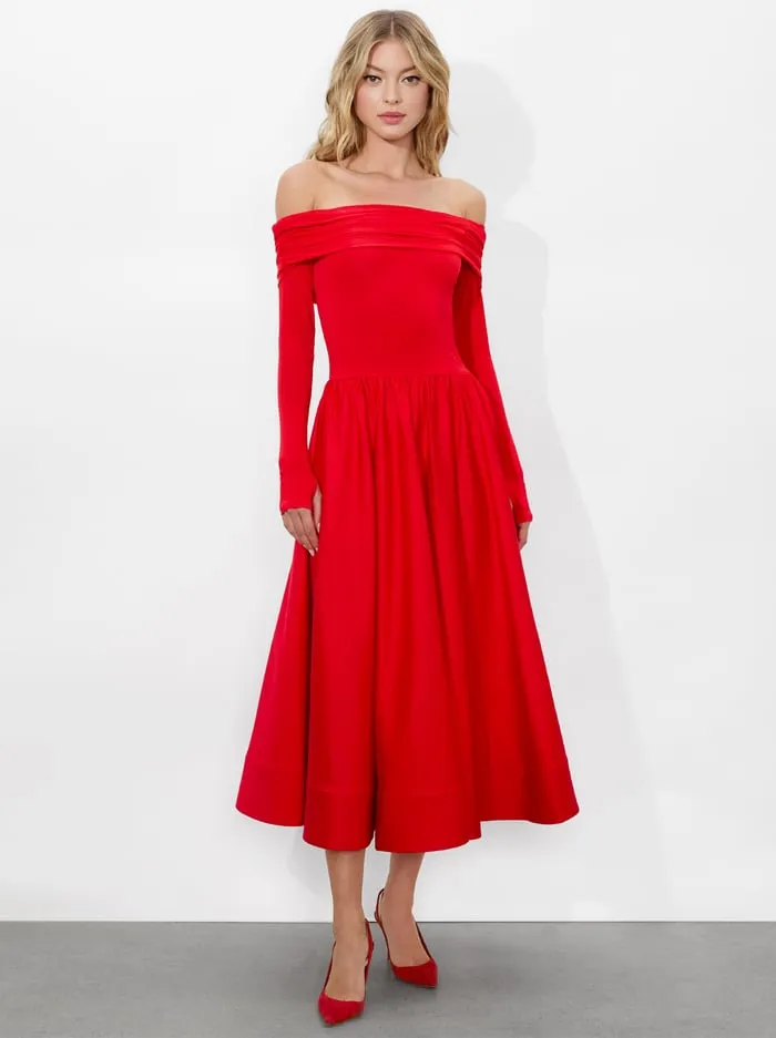 Dresses Women Alice Olivia Chara Flared Midi Dress Bright Ruby
