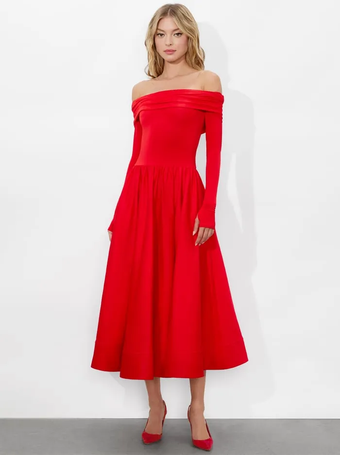 Dresses Women Alice Olivia Chara Flared Midi Dress Bright Ruby