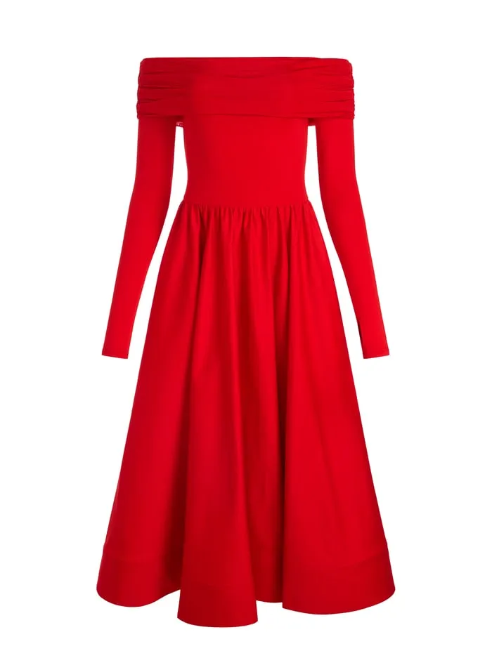 Dresses Women Alice Olivia Chara Flared Midi Dress Bright Ruby