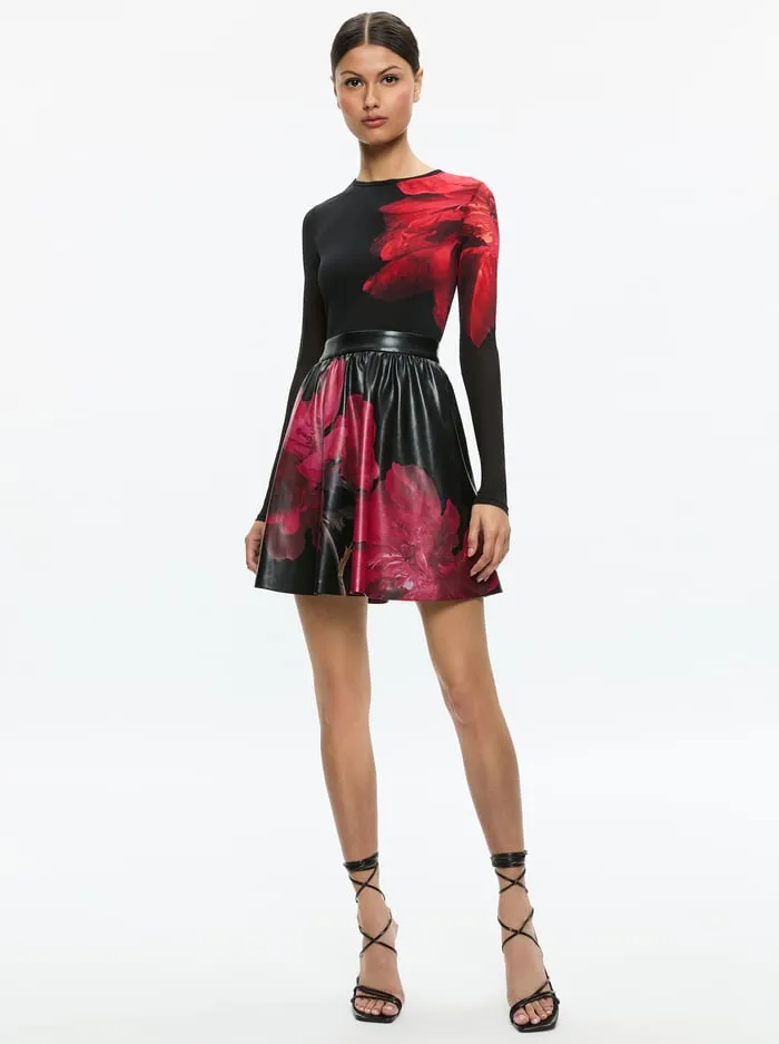Dresses Women Alice Olivia Chara Vegan Mini Dress Peony Petals Bright Ruby