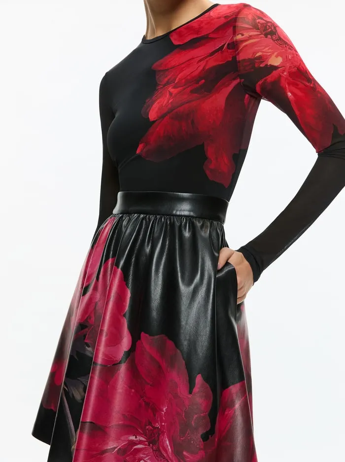 Dresses Women Alice Olivia Chara Vegan Mini Dress Peony Petals Bright Ruby