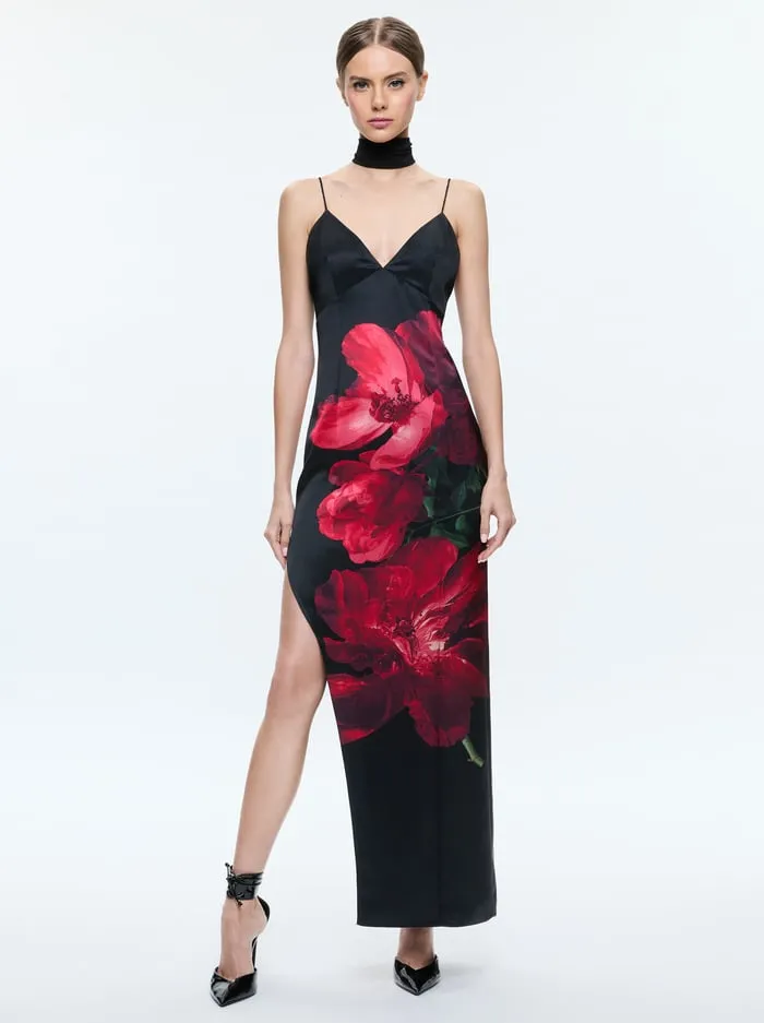 Dresses Women Alice Olivia Monika Maxi Dress Peony Petals Bright Ruby