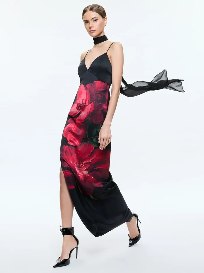 Dresses Women Alice Olivia Monika Maxi Dress Peony Petals Bright Ruby