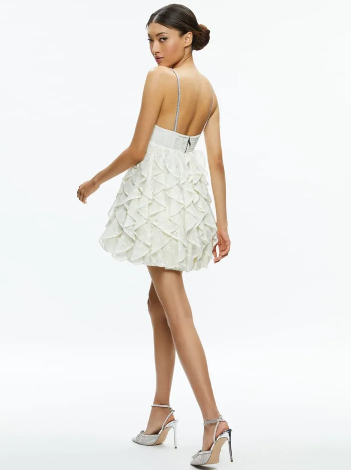 Dresses Women Alice Olivia Wilmarie Embellished Lace Ruffle Mini Gown Off White