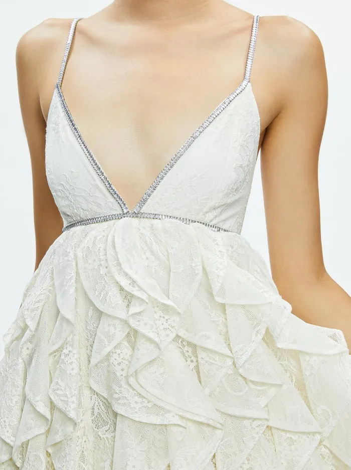 Dresses Women Alice Olivia Wilmarie Embellished Lace Ruffle Mini Gown Off White