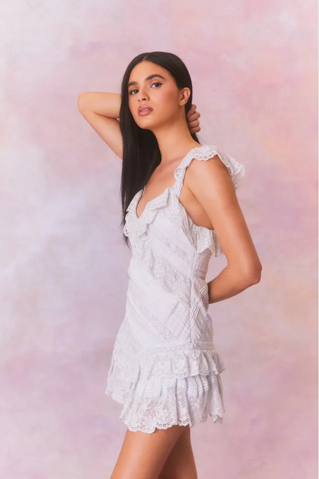 Dresses Women LoveShackFancy Bensley Fitted Lace Mini Dress Moonstone