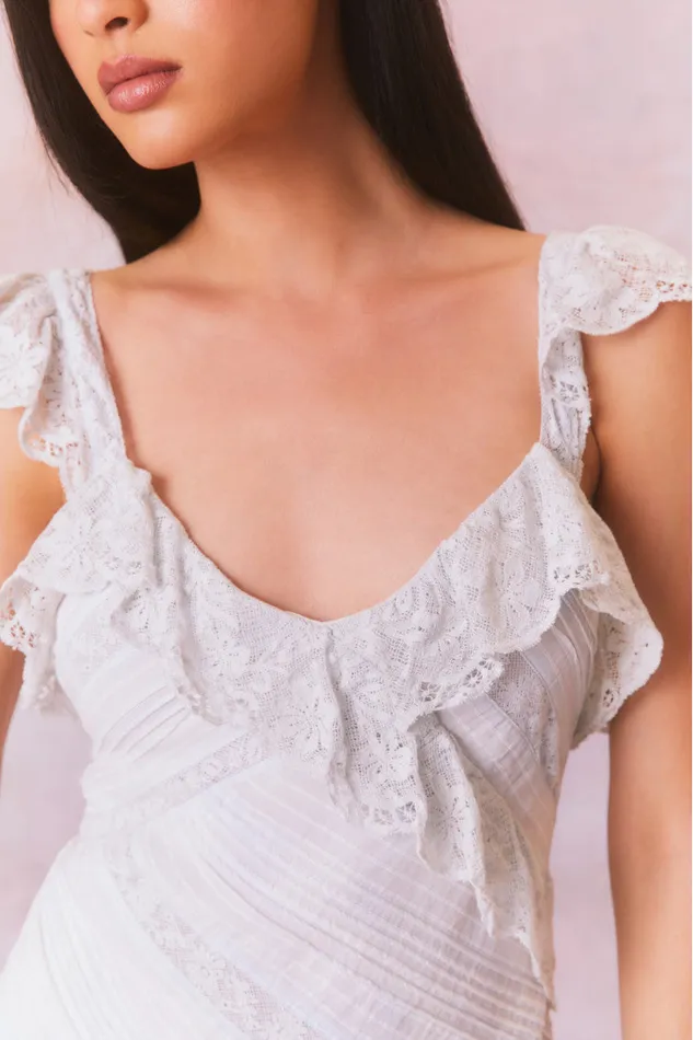 Dresses Women LoveShackFancy Bensley Fitted Lace Mini Dress Moonstone