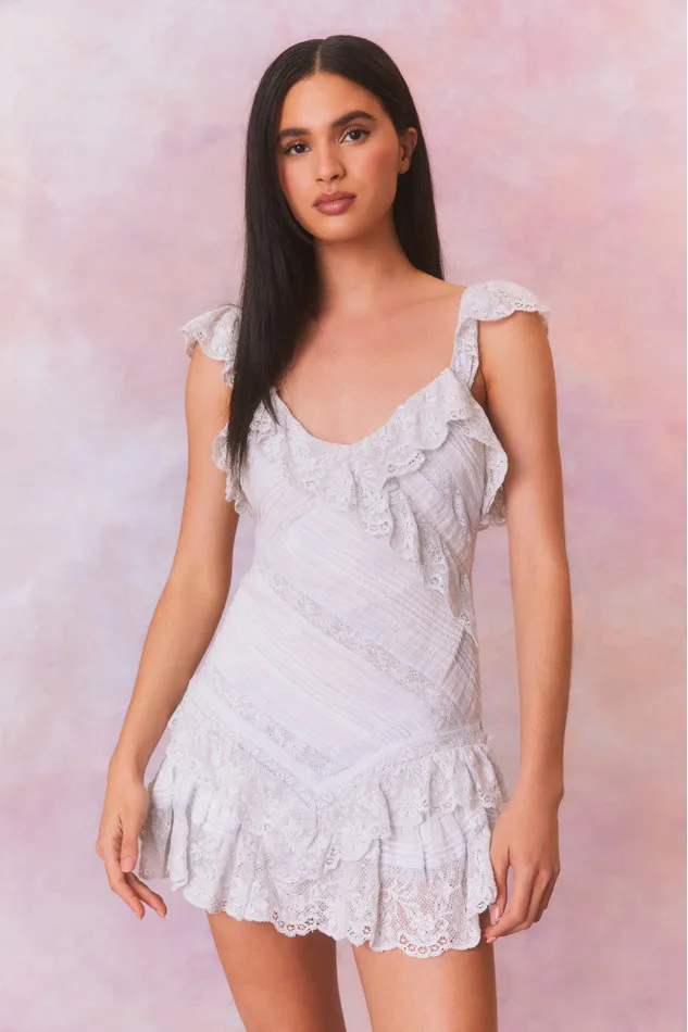 Dresses Women LoveShackFancy Bensley Fitted Lace Mini Dress Moonstone