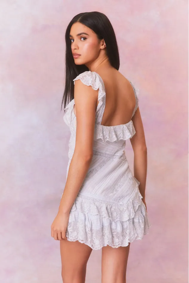 Dresses Women LoveShackFancy Bensley Fitted Lace Mini Dress Moonstone
