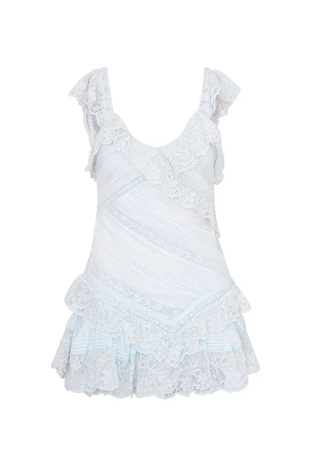 Dresses Women LoveShackFancy Bensley Fitted Lace Mini Dress Moonstone