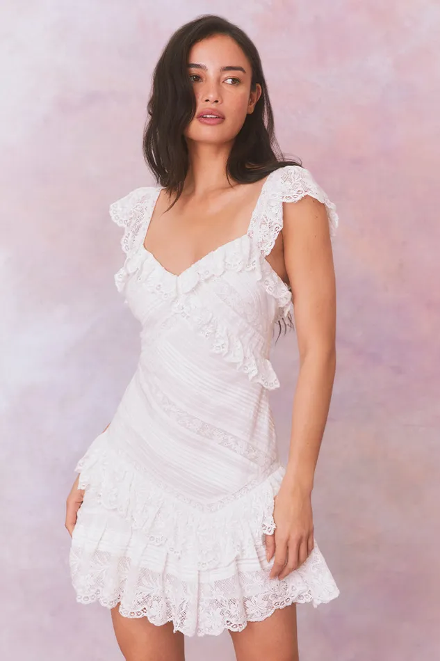 Dresses Women LoveShackFancy Bensley Fitted Lace Mini Dress True White