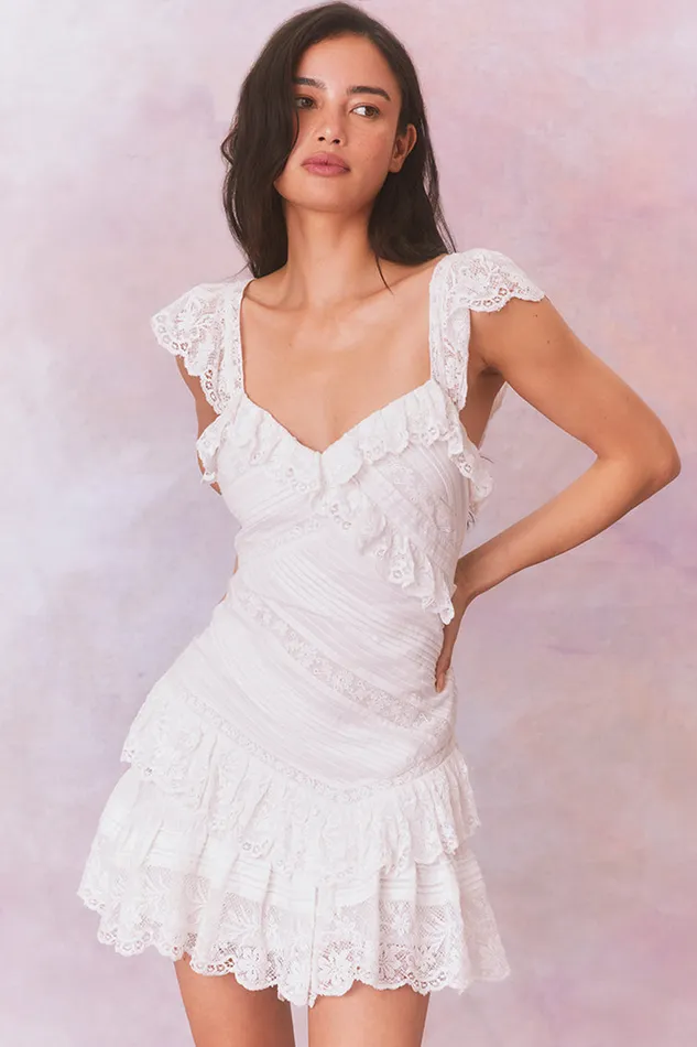 Dresses Women LoveShackFancy Bensley Fitted Lace Mini Dress True White