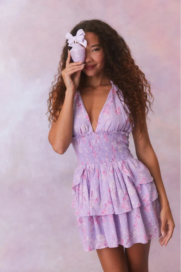 Dresses Women LoveShackFancy Deanna Fragrance Print Halter Mini Dress Hibiscus