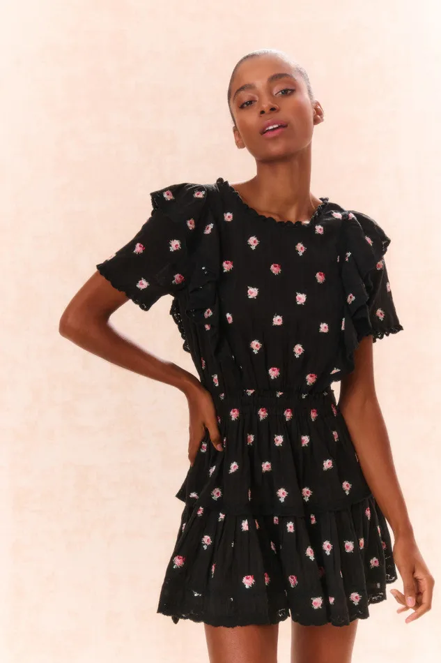 Dresses Women LoveShackFancy Natasha Cotton Floral Dress Black Combo