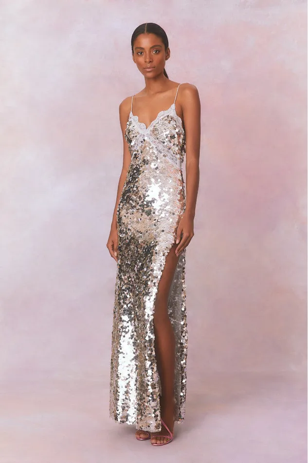 Dresses Women LoveShackFancy Olmine Sequin Maxi Dress Silver