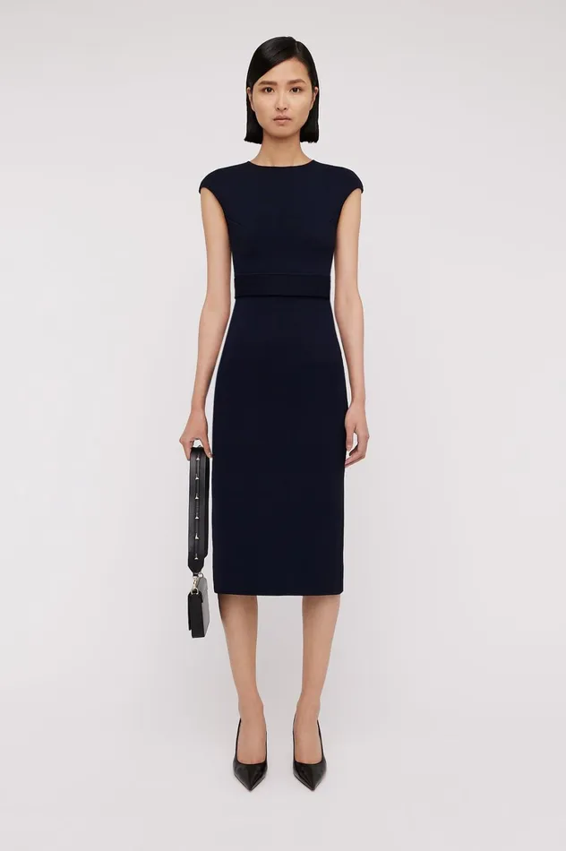 Dresses Women Scanlan Theodore CREPE KNIT CAP SLEEVE DRESS Navy