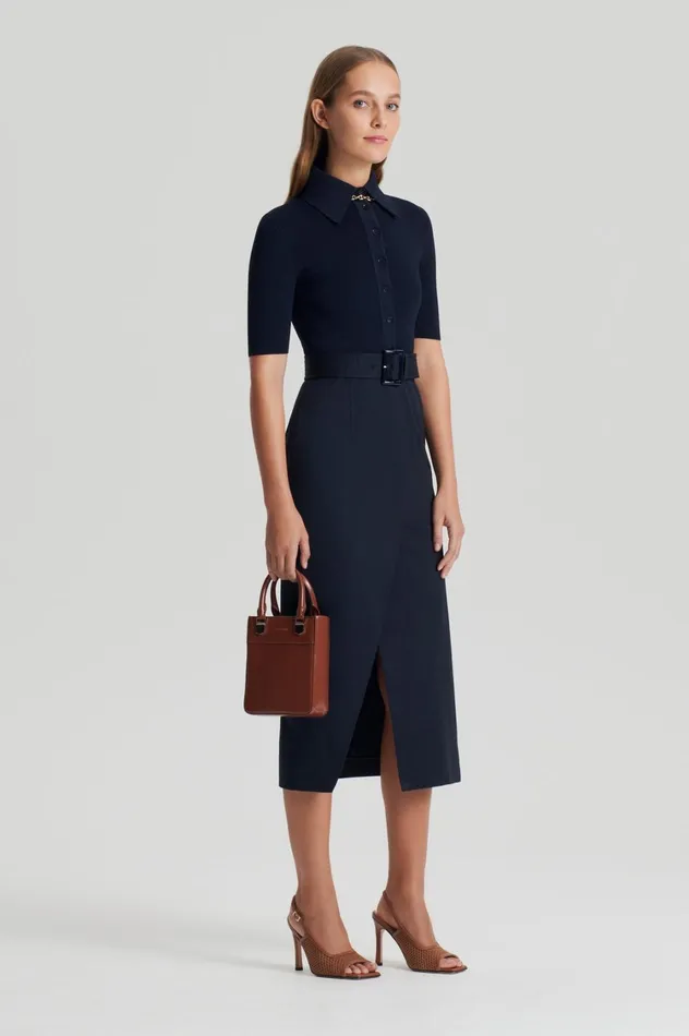 Dresses Women Scanlan Theodore CREPE KNIT PENCIL COTTON DRESS Navy