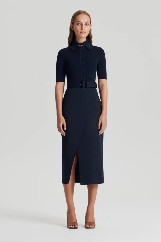 Dresses Women Scanlan Theodore CREPE KNIT PENCIL COTTON DRESS Navy Dresses Women Scanlan Theodore CREPE KNIT PENCIL COTTON DRESS Navy