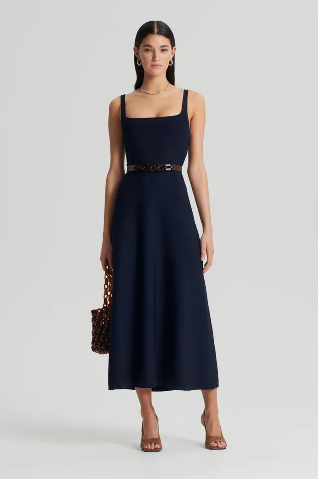 Dresses Women Scanlan Theodore CREPE KNIT SQUARE NECK DRESS Navy