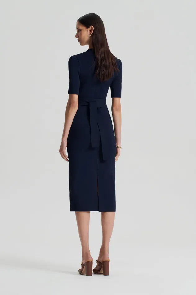 Dresses Women Scanlan Theodore CREPE KNIT V NECK DRESS Navy