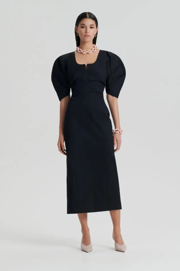 Dresses Women Scanlan Theodore SATEEN COTTON TAILORED DRESS Black