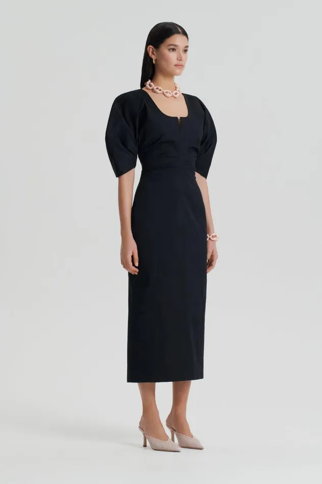 Dresses Women Scanlan Theodore SATEEN COTTON TAILORED DRESS Black Dresses Women Scanlan Theodore SATEEN COTTON TAILORED DRESS Black