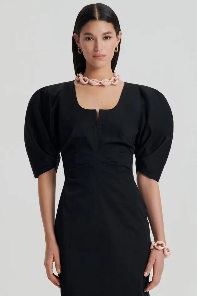 Dresses Women Scanlan Theodore SATEEN COTTON TAILORED DRESS Black Dresses Women Scanlan Theodore SATEEN COTTON TAILORED DRESS Black