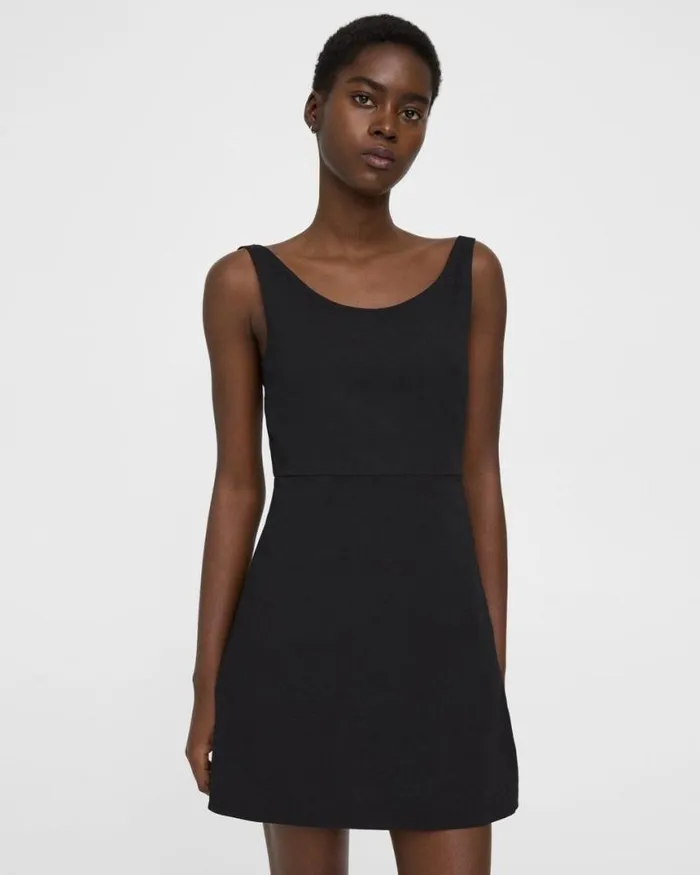 Dresses Women Theory Ballerina Neckline Mini Dress In Good Linen Black