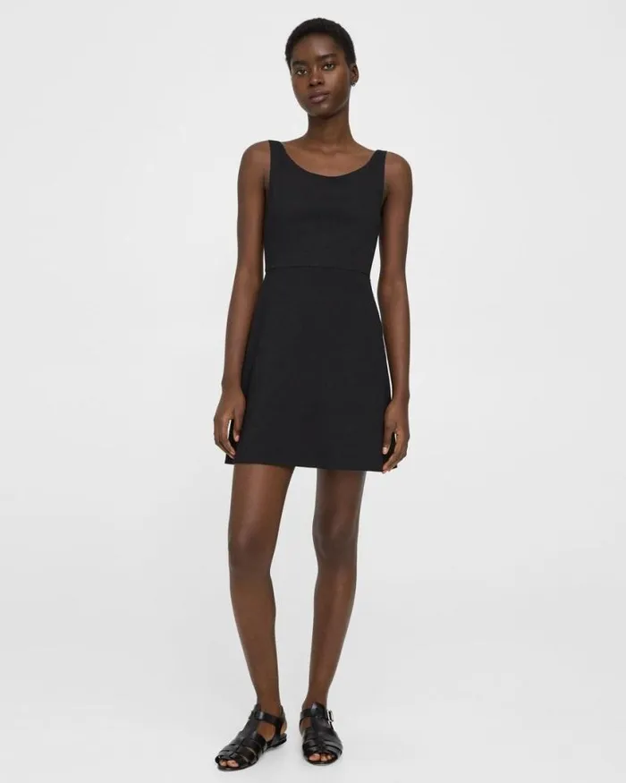 Dresses Women Theory Ballerina Neckline Mini Dress In Good Linen Black