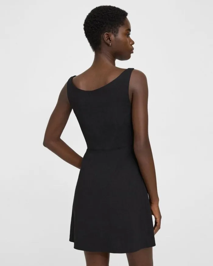 Dresses Women Theory Ballerina Neckline Mini Dress In Good Linen Black