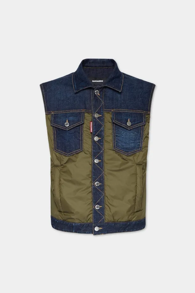 Dsquared2 Coats and Outerwear Dark Urban Wash Denim Puffer Vest Navy Blue Military Green 8211 Men Dsquared2 Coats and Outerwear Dark Urban Wash Denim Puffer Vest Navy Blue Military Green 8211 Men