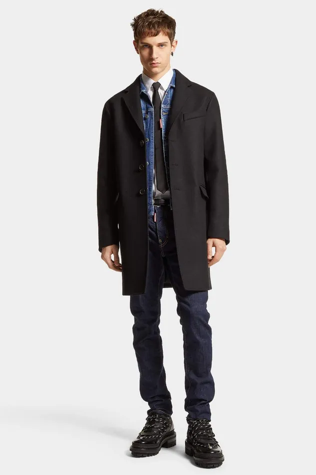 Dsquared2 Coats and Outerwear Felted Wool Soft Shoulder Coat Black 8211 Men