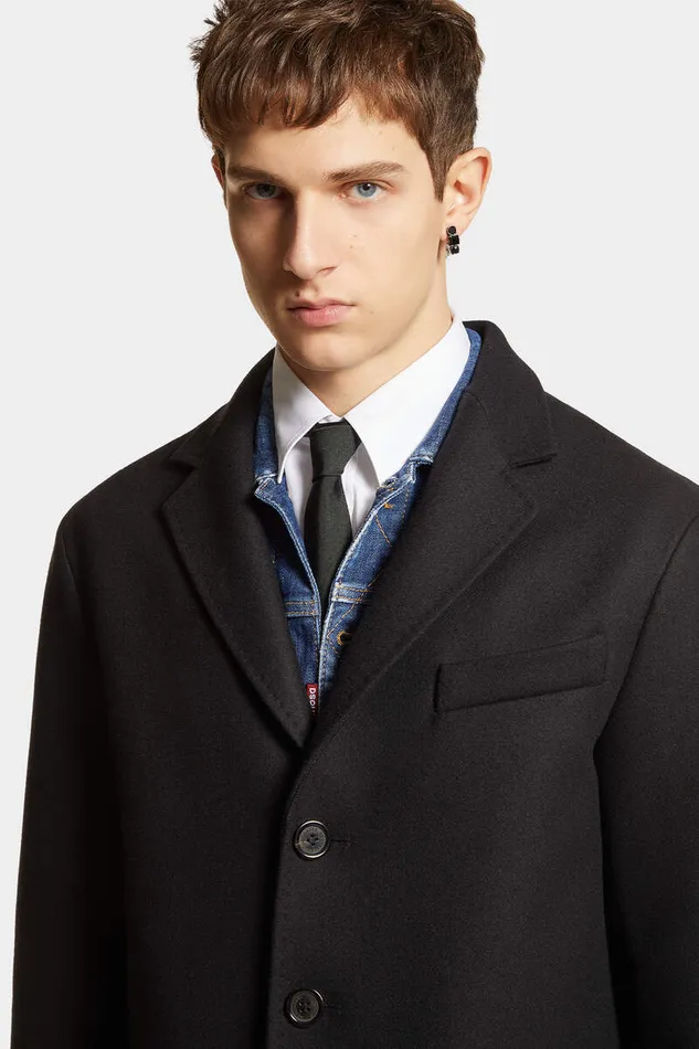 Dsquared2 Coats and Outerwear Felted Wool Soft Shoulder Coat Black 8211 Men