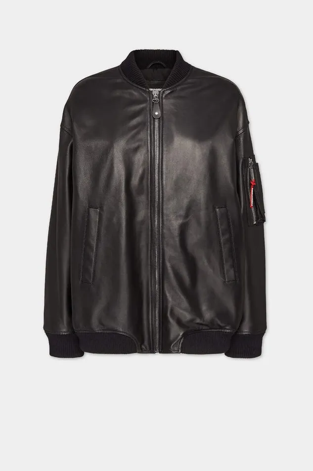 Dsquared2 Coats and Outerwear Leather Oversize Cyprus Bomber Black 8211 Women Dsquared2 Coats and Outerwear Leather Oversize Cyprus Bomber Black 8211 Women