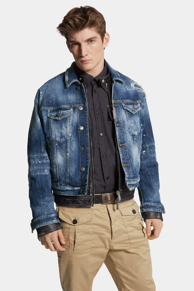 Dsquared2 Coats and Outerwear Medium Ripped Wash Rider Dan Jean Jacket Navy 8211 Men