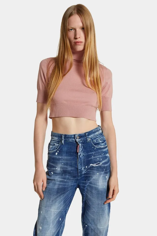 Dsquared2 Knitwear Cropped D2 Turtleneck Powder Rose 8211 Women