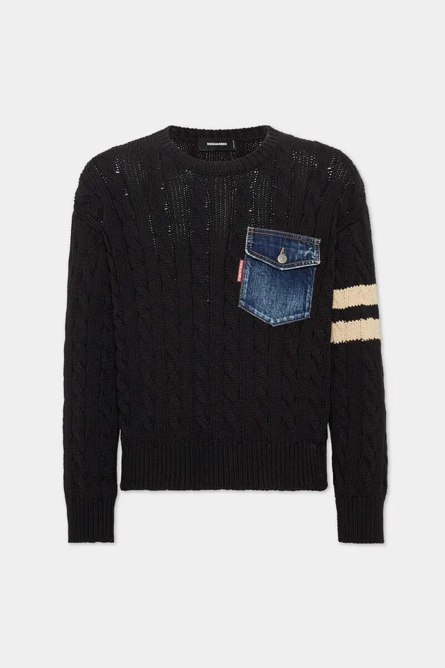 Dsquared2 Knitwear Denim Detail Knit Pullover Bordeaux 8211 Men