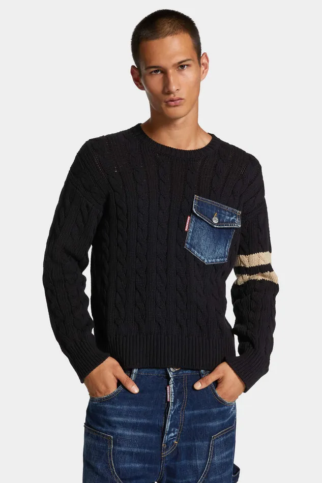 Dsquared2 Knitwear Denim Detail Knit Pullover Bordeaux 8211 Men
