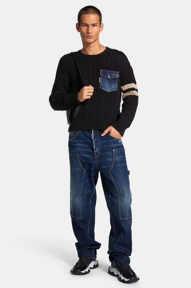 Dsquared2 Knitwear Denim Detail Knit Pullover Bordeaux 8211 Men