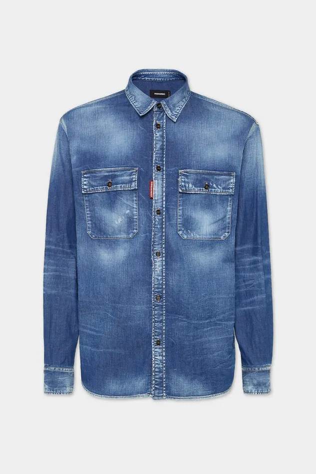 Dsquared2 Shirts Light Wash Relax Dan Worker Pocket Shirt Navy 8211 Men