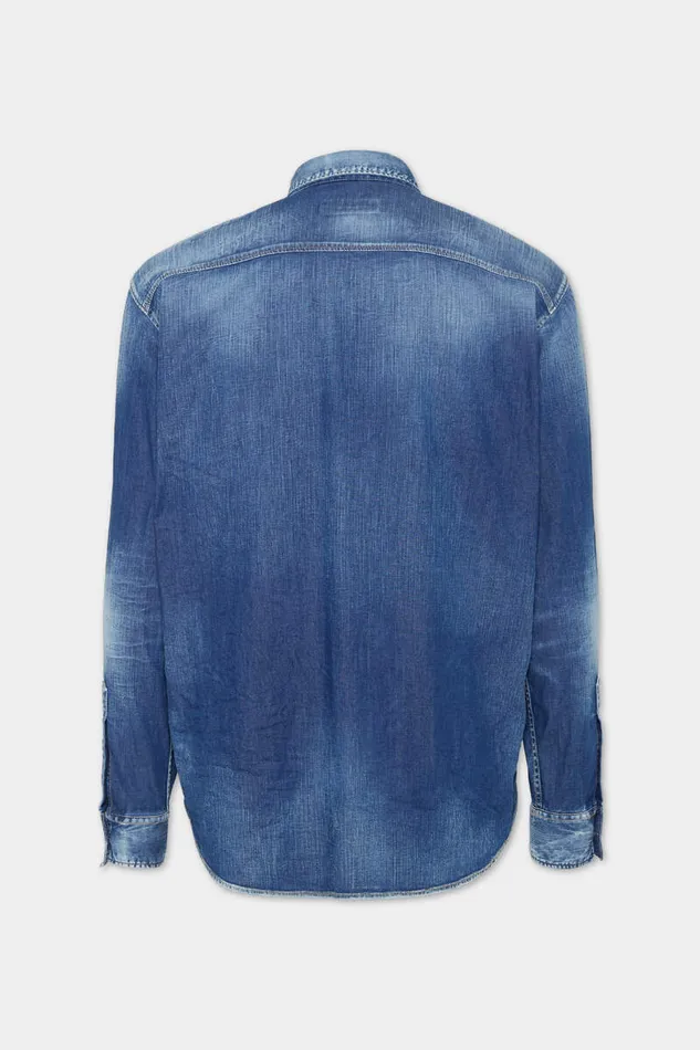 Dsquared2 Shirts Light Wash Relax Dan Worker Pocket Shirt Navy 8211 Men