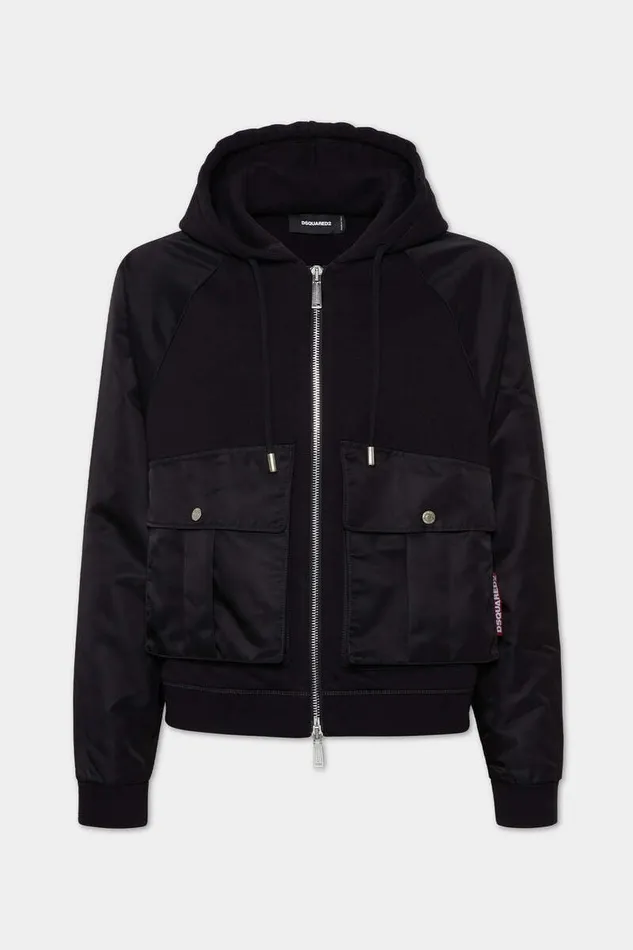 Dsquared2 Sweatshirts Cropped Relax Fit Utility Hoodie Black 8211 Men