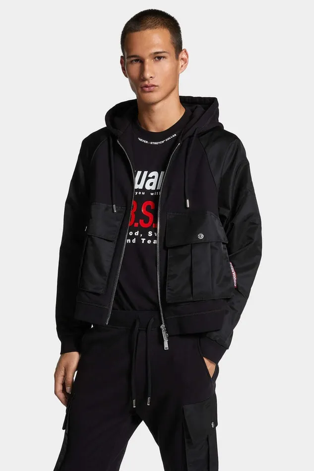 Dsquared2 Sweatshirts Cropped Relax Fit Utility Hoodie Black 8211 Men
