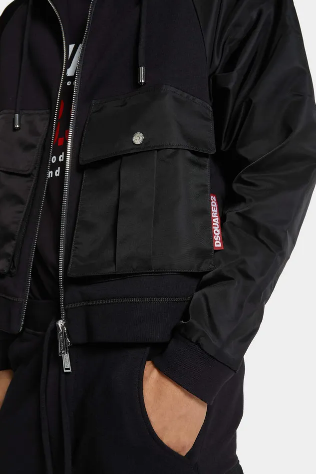 Dsquared2 Sweatshirts Cropped Relax Fit Utility Hoodie Black 8211 Men